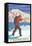 Vermont - Skier Carrying Skis-Lantern Press-Framed Stretched Canvas