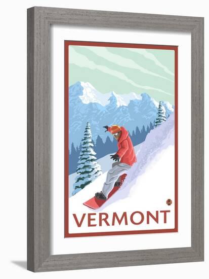 Vermont - Snowboarder Scene-Lantern Press-Framed Art Print