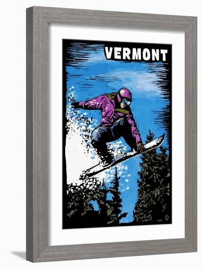 Vermont - Snowboarder - Scratchboard-Lantern Press-Framed Premium Giclee Print