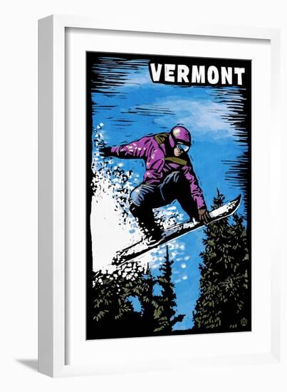 Vermont - Snowboarder - Scratchboard-Lantern Press-Framed Premium Giclee Print