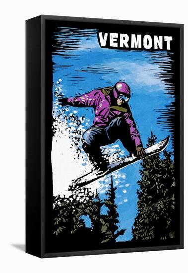 Vermont - Snowboarder - Scratchboard-Lantern Press-Framed Stretched Canvas