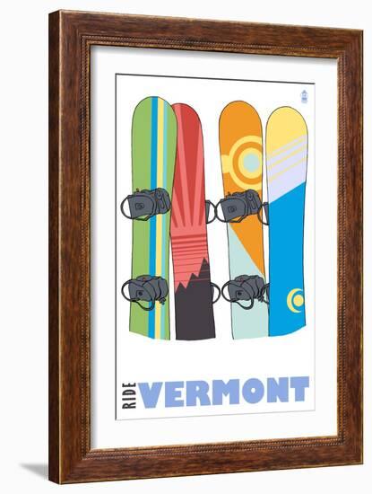 Vermont, Snowboards in the Snow-Lantern Press-Framed Premium Giclee Print