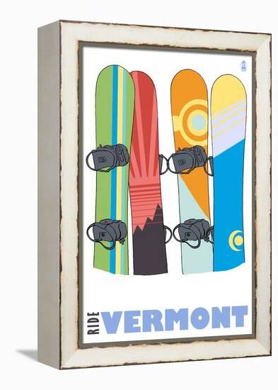 Vermont, Snowboards in the Snow-Lantern Press-Framed Stretched Canvas