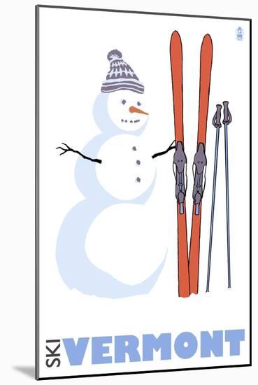 Vermont, Snowman with Skis-Lantern Press-Mounted Art Print