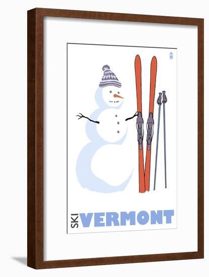 Vermont, Snowman with Skis-Lantern Press-Framed Art Print