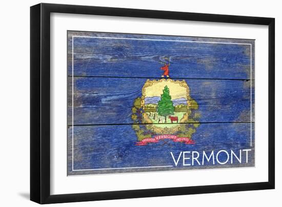 Vermont State Flag - Barnwood Painting-Lantern Press-Framed Art Print