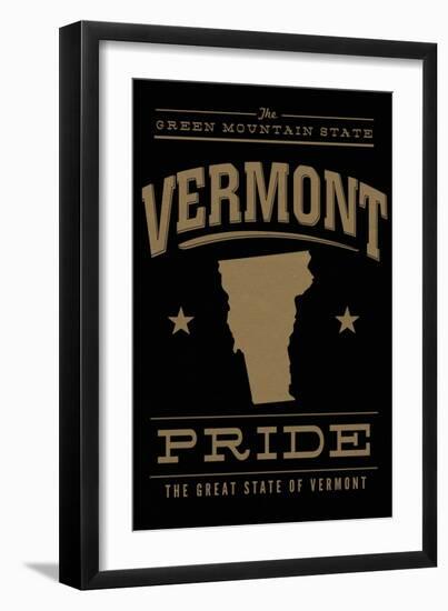 Vermont State Pride - Gold on Black-Lantern Press-Framed Art Print