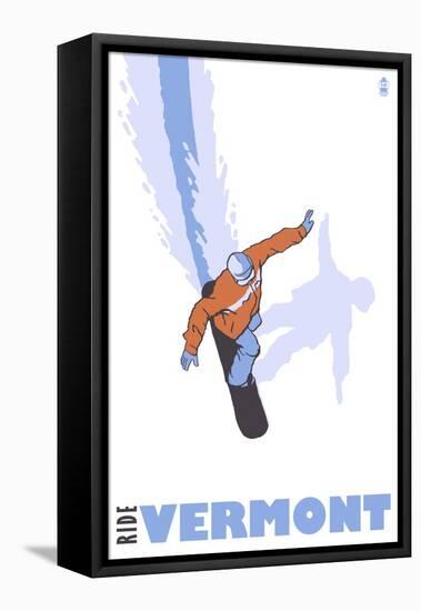 Vermont, Stylized Snowboarder-Lantern Press-Framed Stretched Canvas