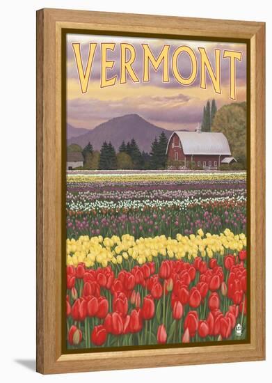 Vermont - Tulip Fields-Lantern Press-Framed Stretched Canvas