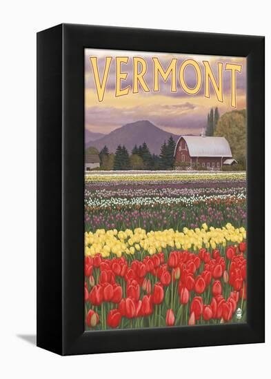 Vermont - Tulip Fields-Lantern Press-Framed Stretched Canvas