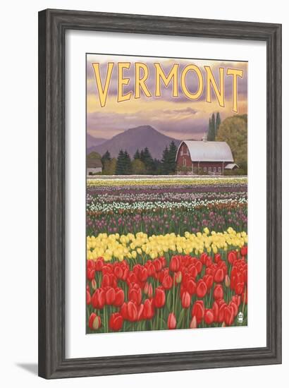 Vermont - Tulip Fields-Lantern Press-Framed Art Print