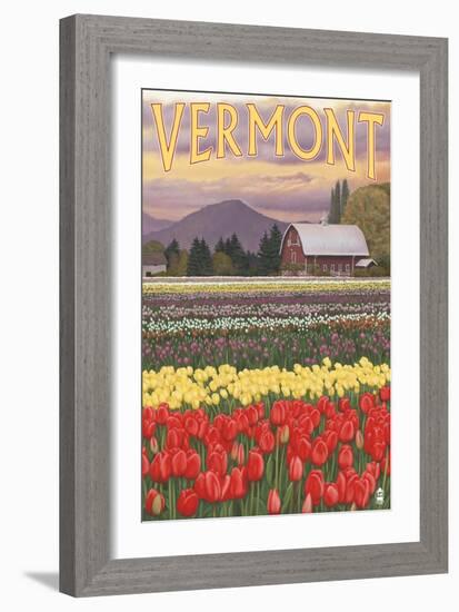 Vermont - Tulip Fields-Lantern Press-Framed Art Print