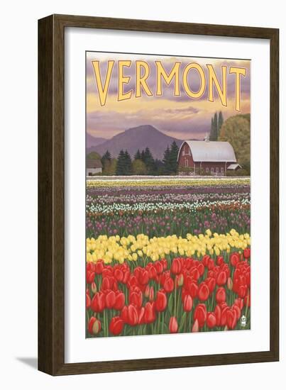 Vermont - Tulip Fields-Lantern Press-Framed Art Print