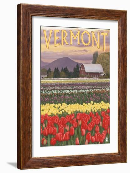 Vermont - Tulip Fields-Lantern Press-Framed Art Print