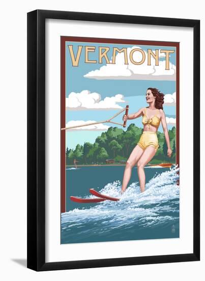 Vermont - Water Skier and Lake-Lantern Press-Framed Art Print