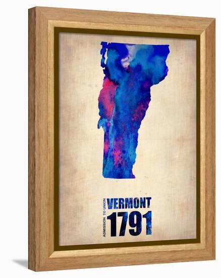 Vermont Watercolor Map-NaxArt-Framed Stretched Canvas