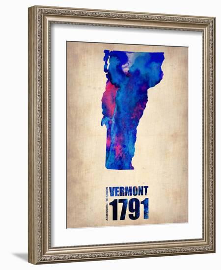 Vermont Watercolor Map-NaxArt-Framed Art Print