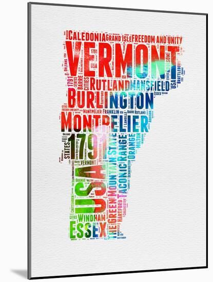 Vermont Watercolor Word Cloud-NaxArt-Mounted Art Print