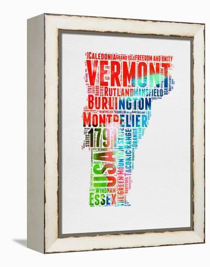 Vermont Watercolor Word Cloud-NaxArt-Framed Stretched Canvas