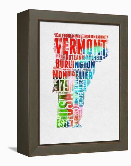 Vermont Watercolor Word Cloud-NaxArt-Framed Stretched Canvas