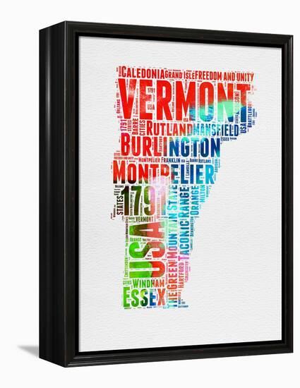 Vermont Watercolor Word Cloud-NaxArt-Framed Stretched Canvas