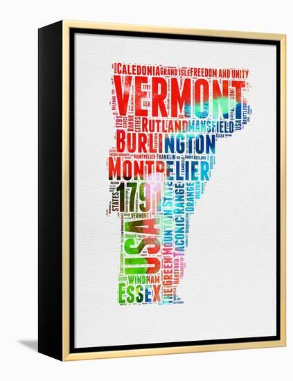 Vermont Watercolor Word Cloud-NaxArt-Framed Stretched Canvas