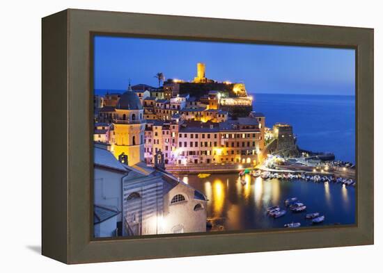 Vernazza at Dusk, Cinque Terre, UNESCO World Heritage Site, Liguria, Italy, Mediterranean, Europe-Mark Sunderland-Framed Premier Image Canvas