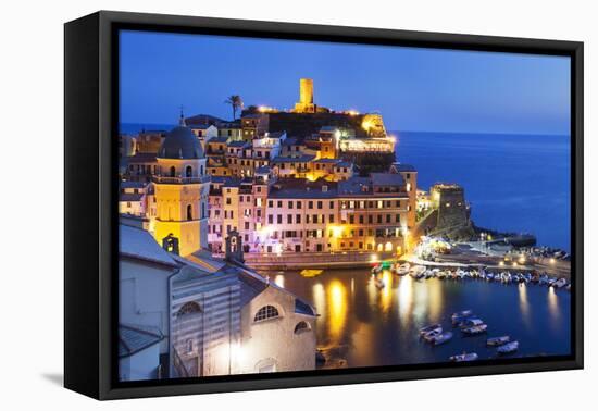 Vernazza at Dusk, Cinque Terre, UNESCO World Heritage Site, Liguria, Italy, Mediterranean, Europe-Mark Sunderland-Framed Premier Image Canvas