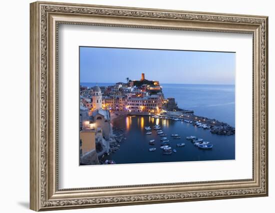 Vernazza at Dusk, Cinque Terre, UNESCO World Heritage Site, Liguria, Italy, Mediterranean, Europe-Mark Sunderland-Framed Photographic Print