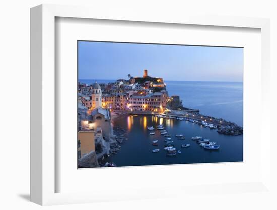 Vernazza at Dusk, Cinque Terre, UNESCO World Heritage Site, Liguria, Italy, Mediterranean, Europe-Mark Sunderland-Framed Photographic Print