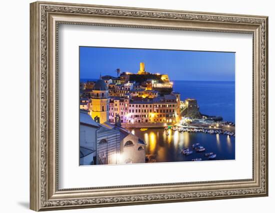 Vernazza at Dusk, Cinque Terre, UNESCO World Heritage Site, Liguria, Italy, Mediterranean, Europe-Mark Sunderland-Framed Photographic Print