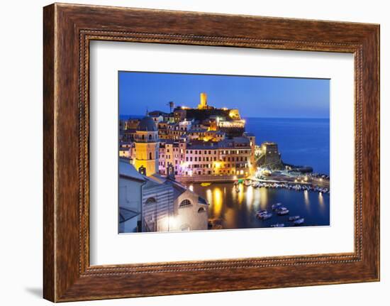 Vernazza at Dusk, Cinque Terre, UNESCO World Heritage Site, Liguria, Italy, Mediterranean, Europe-Mark Sunderland-Framed Photographic Print