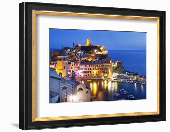 Vernazza at Dusk, Cinque Terre, UNESCO World Heritage Site, Liguria, Italy, Mediterranean, Europe-Mark Sunderland-Framed Photographic Print