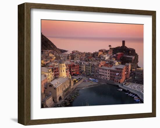 Vernazza Harbour at Dusk, Vernazza, Cinque Terre, UNESCO World Heritage Site, Liguria, Italy-Patrick Dieudonne-Framed Photographic Print