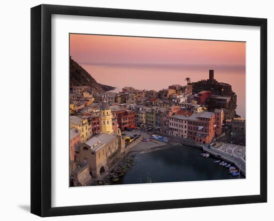 Vernazza Harbour at Dusk, Vernazza, Cinque Terre, UNESCO World Heritage Site, Liguria, Italy-Patrick Dieudonne-Framed Photographic Print