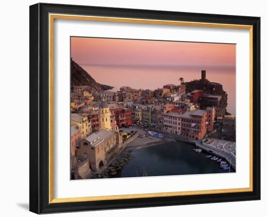 Vernazza Harbour at Dusk, Vernazza, Cinque Terre, UNESCO World Heritage Site, Liguria, Italy-Patrick Dieudonne-Framed Photographic Print