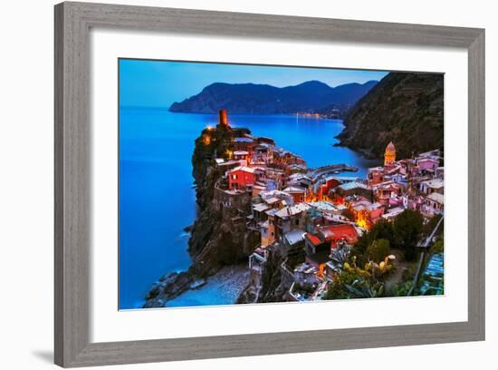 Vernazza Village, Aerial View on Sunset, Seascape in Five Lands, Cinque Terre National Park, Liguri-stevanzz-Framed Photographic Print