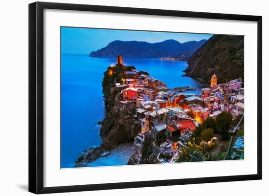 Vernazza Village, Aerial View on Sunset, Seascape in Five Lands, Cinque Terre National Park, Liguri-stevanzz-Framed Photographic Print