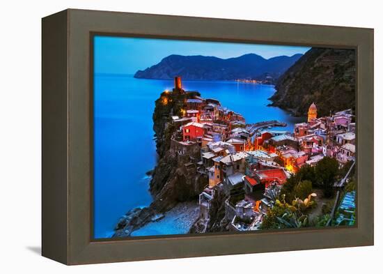 Vernazza Village, Aerial View on Sunset, Seascape in Five Lands, Cinque Terre National Park, Liguri-stevanzz-Framed Premier Image Canvas