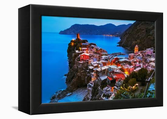 Vernazza Village, Aerial View on Sunset, Seascape in Five Lands, Cinque Terre National Park, Liguri-stevanzz-Framed Premier Image Canvas