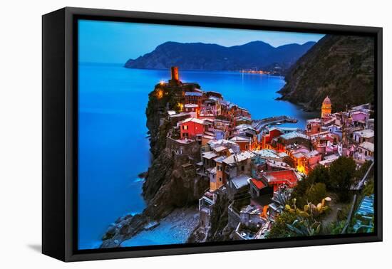 Vernazza Village, Aerial View on Sunset, Seascape in Five Lands, Cinque Terre National Park, Liguri-stevanzz-Framed Premier Image Canvas