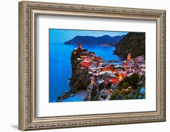 Vernazza Village, Aerial View on Sunset, Seascape in Five Lands, Cinque Terre National Park, Liguri-stevanzz-Framed Photographic Print