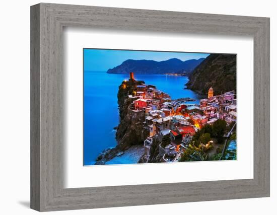 Vernazza Village, Aerial View on Sunset, Seascape in Five Lands, Cinque Terre National Park, Liguri-stevanzz-Framed Photographic Print