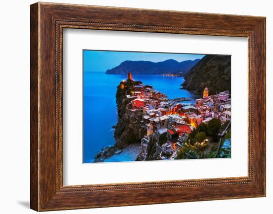 Vernazza Village, Aerial View on Sunset, Seascape in Five Lands, Cinque Terre National Park, Liguri-stevanzz-Framed Photographic Print