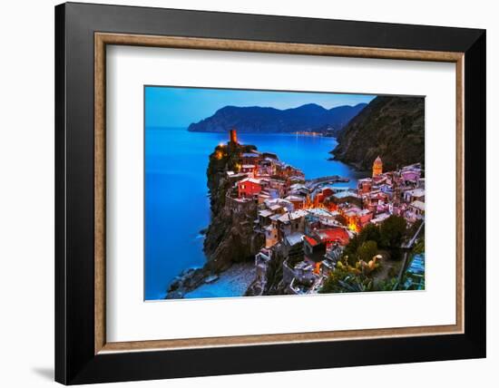 Vernazza Village, Aerial View on Sunset, Seascape in Five Lands, Cinque Terre National Park, Liguri-stevanzz-Framed Photographic Print