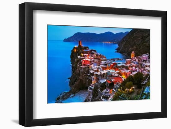 Vernazza Village, Aerial View on Sunset, Seascape in Five Lands, Cinque Terre National Park, Liguri-stevanzz-Framed Photographic Print