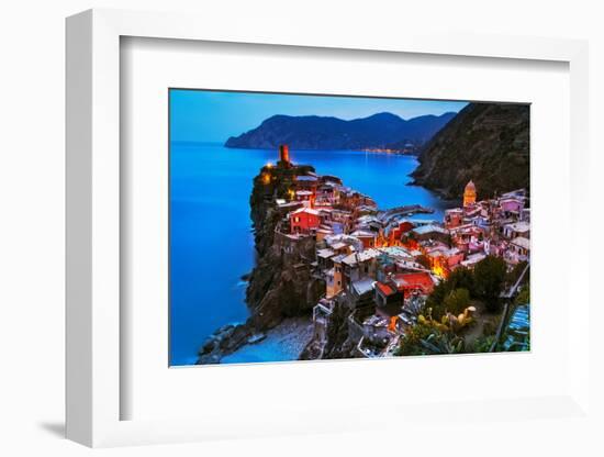 Vernazza Village, Aerial View on Sunset, Seascape in Five Lands, Cinque Terre National Park, Liguri-stevanzz-Framed Photographic Print