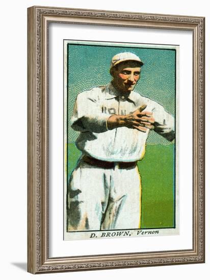 Vernon, CA, Vernon Pacific Coast League, D. Brown, Baseball Card-Lantern Press-Framed Art Print