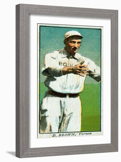 Vernon, CA, Vernon Pacific Coast League, D. Brown, Baseball Card-Lantern Press-Framed Art Print