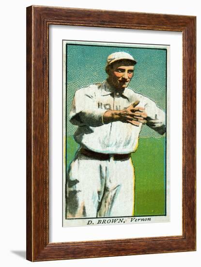 Vernon, CA, Vernon Pacific Coast League, D. Brown, Baseball Card-Lantern Press-Framed Art Print